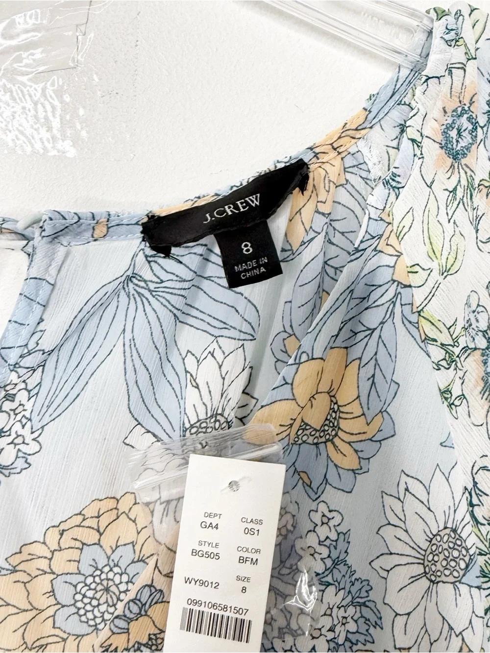 NWT J. CREW | Long-sleeve Crinkle Chiffon Dress in Mixed Floral Print Sz. 8